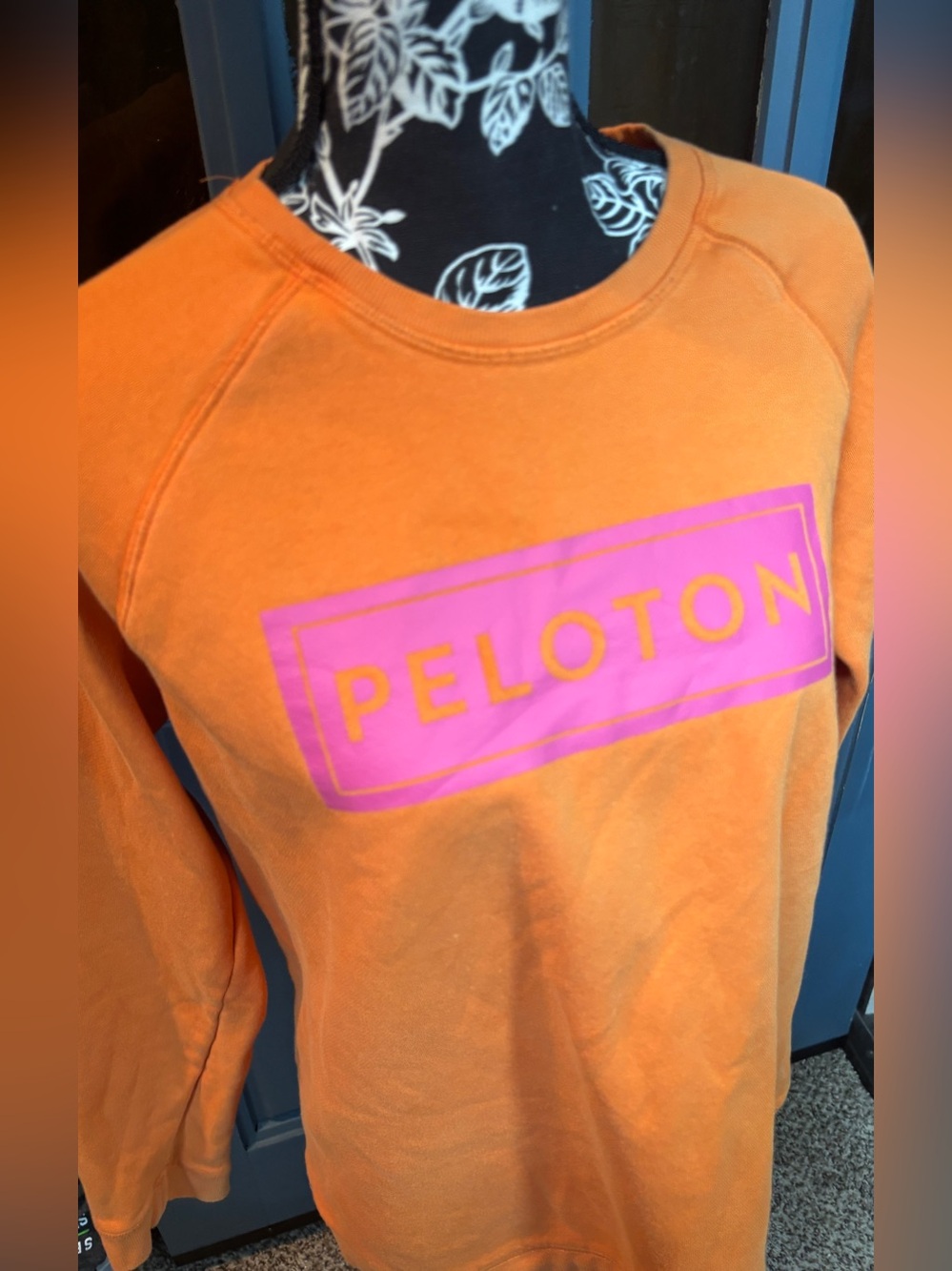 Peloton Orange Crewneck with Pink Logo